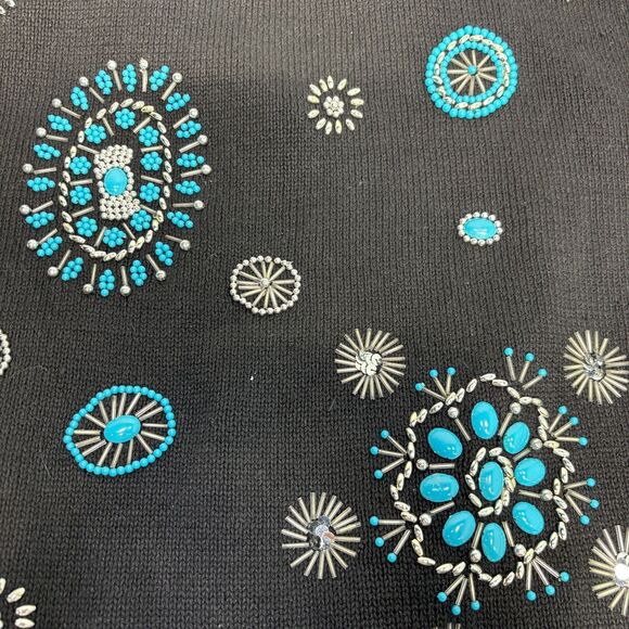 Vtg Studio Collection Turquoise & Silver Embellished Cowl Neck Studded Sweater M - Picture 4 of 7